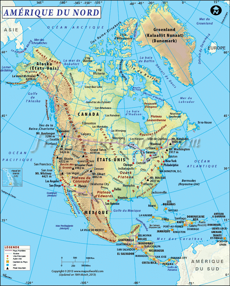 carte amerique du nord