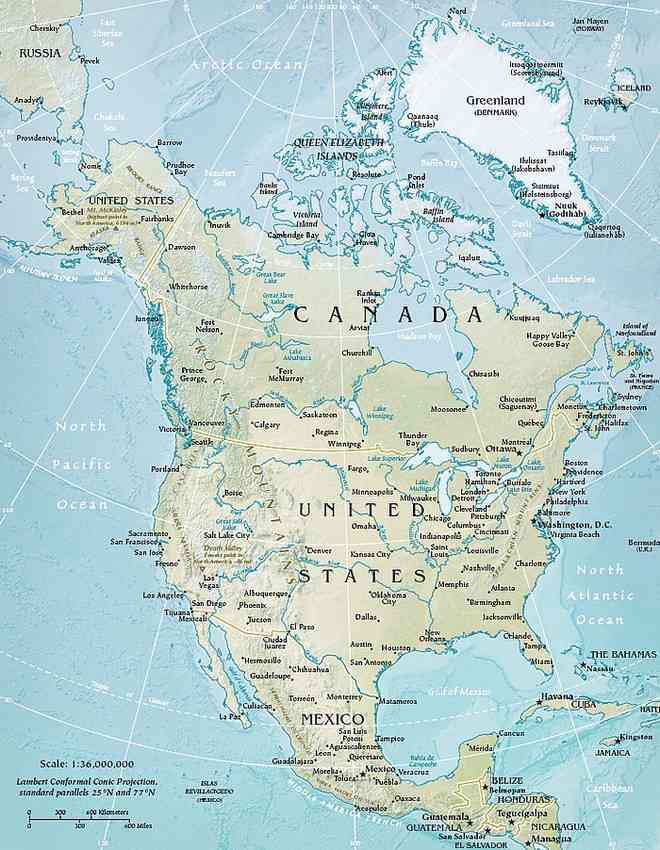 carte amerique du nord