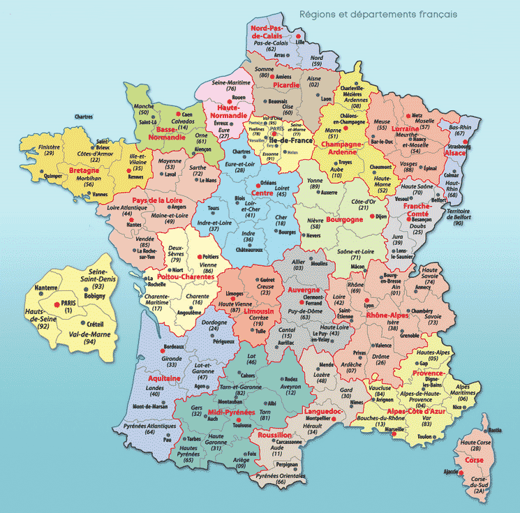 carte des departements de france