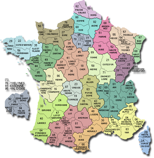 carte des departements de france