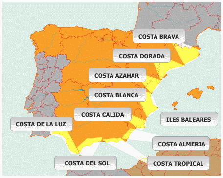 carte espagne costa images