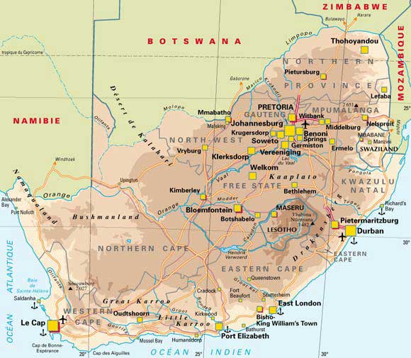 carte geographique du sud
