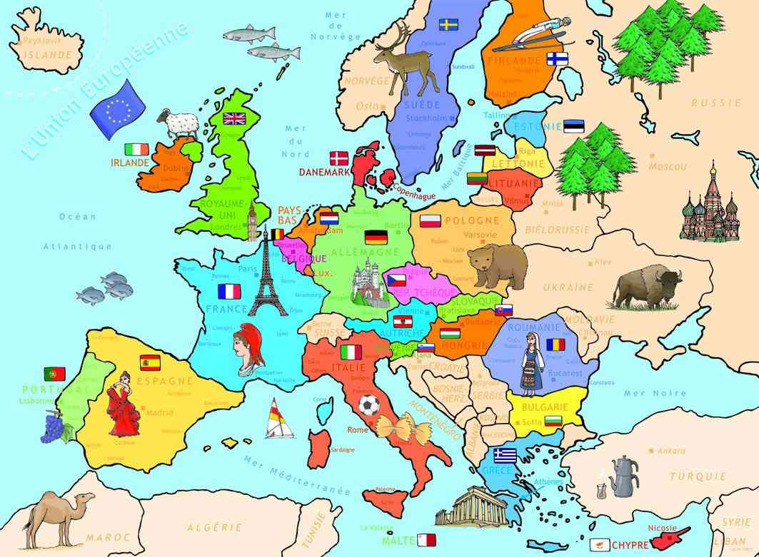 europe carte avec symboles des pays