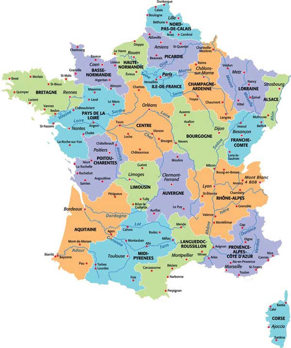 la carte de france avec ses regions