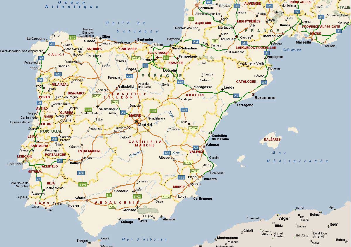 carte-espagne-portugal-autoroutes