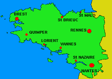 Carte de Bretagne avec villes principales » Vacances - Arts- Guides Voyages