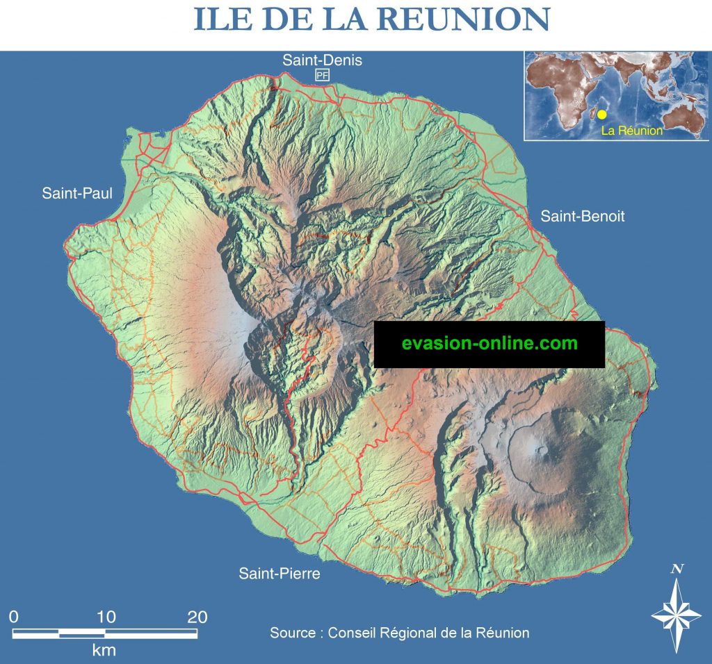 Carte vierge du relief de la réunion