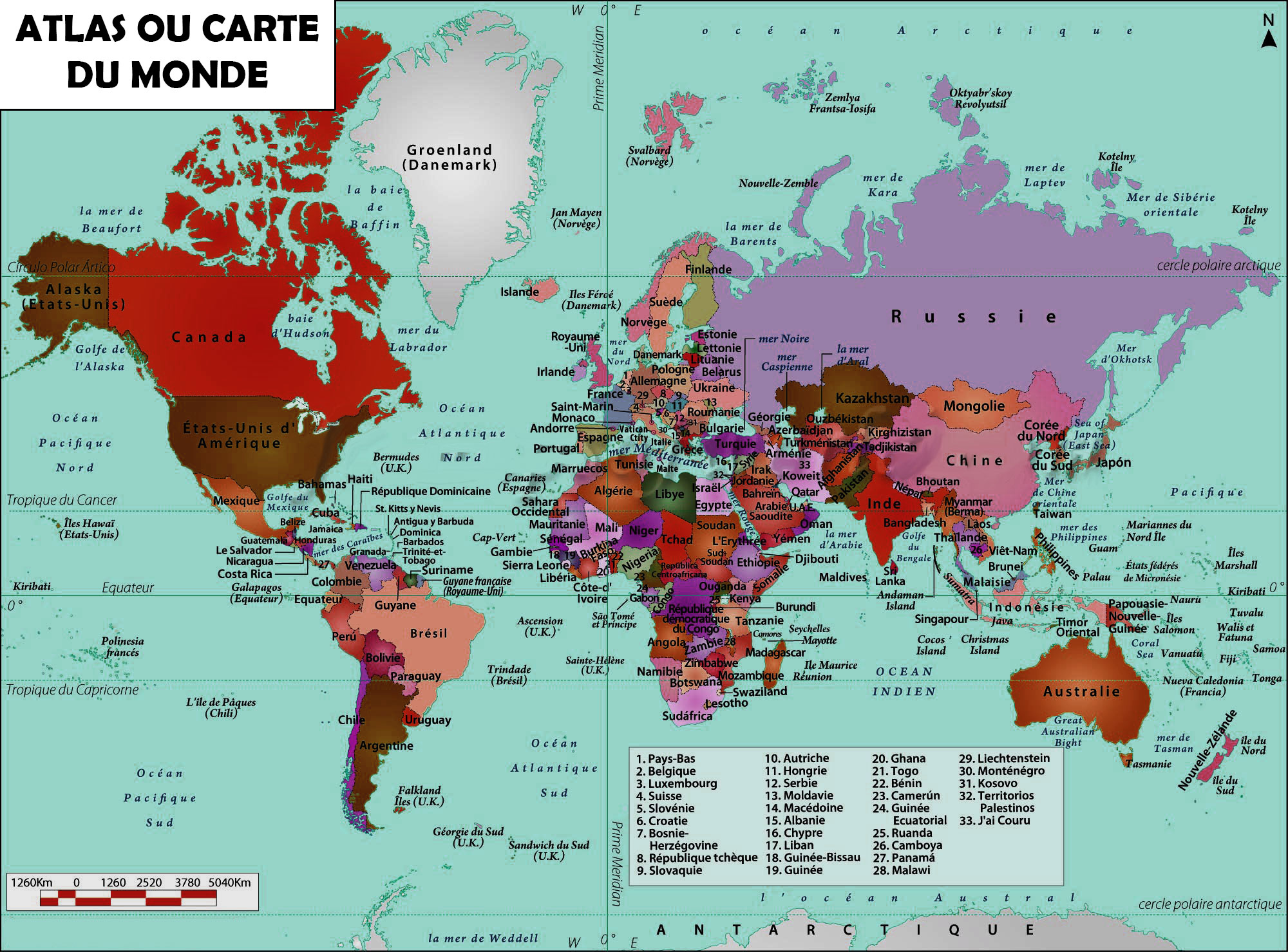 Carte Mondiale avec Pays du Monde » Vacances Arts Guides Voyages