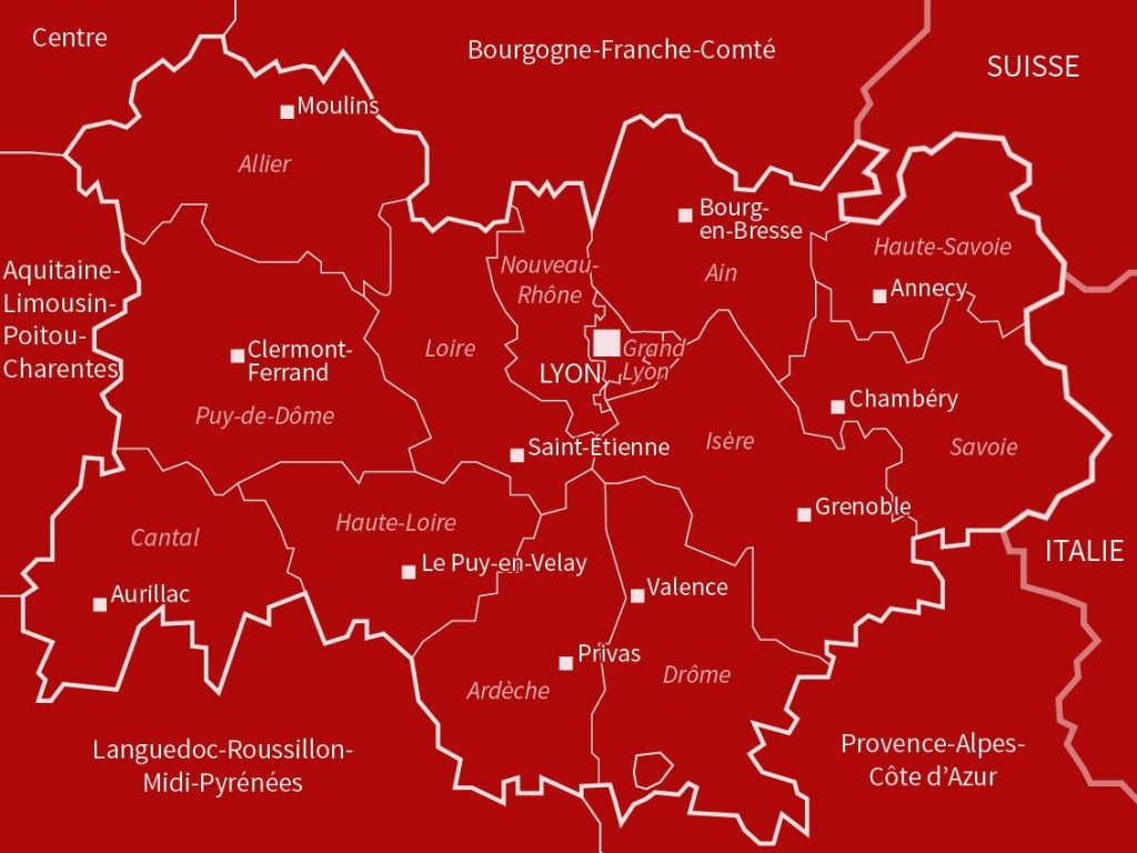 Carte Auvergne-Rhône-Alpes - Villes