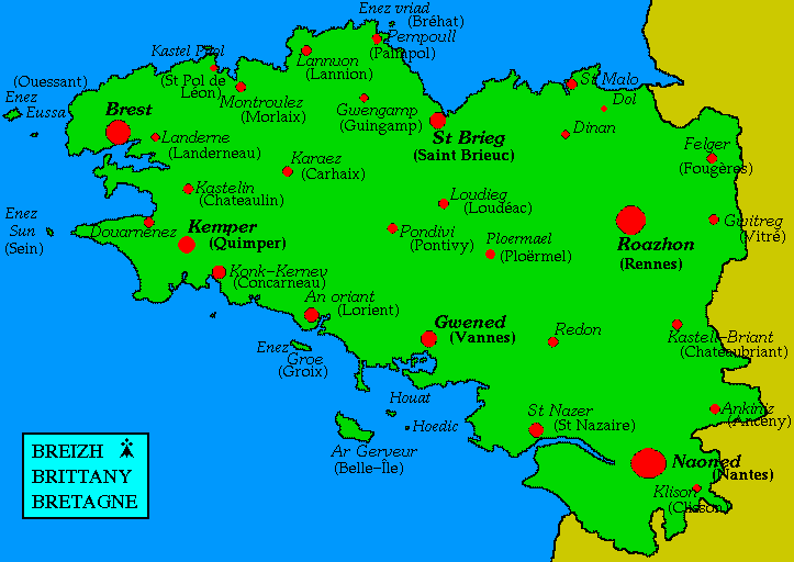carte de bretagne avec villes principales