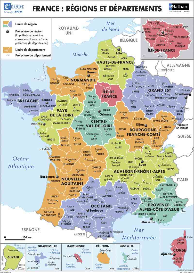 Carte de France Régions et Départements français » Vacances - Guide Voyage