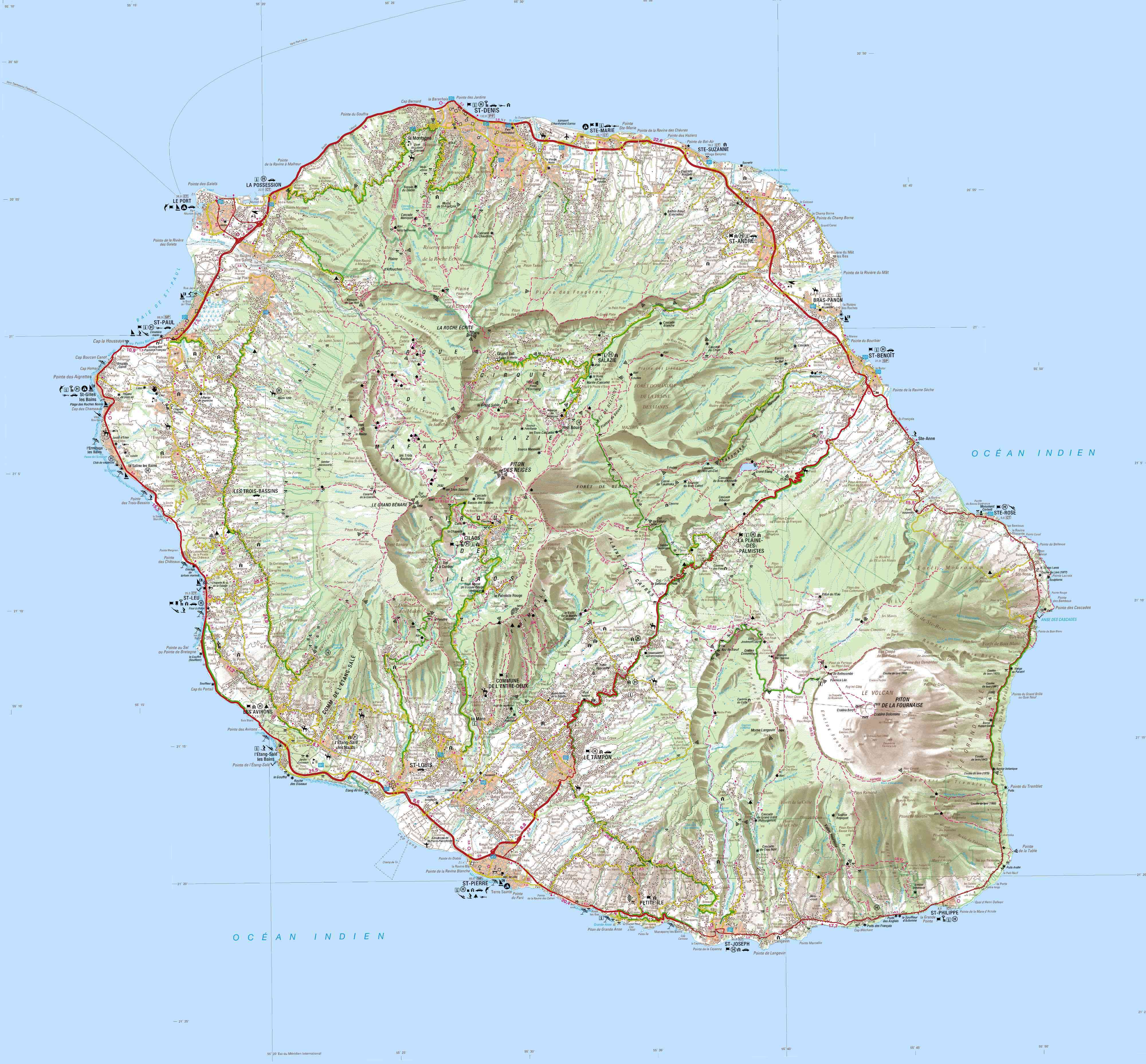 Carte de la Réunion ≡ Voyage - Carte - Plan