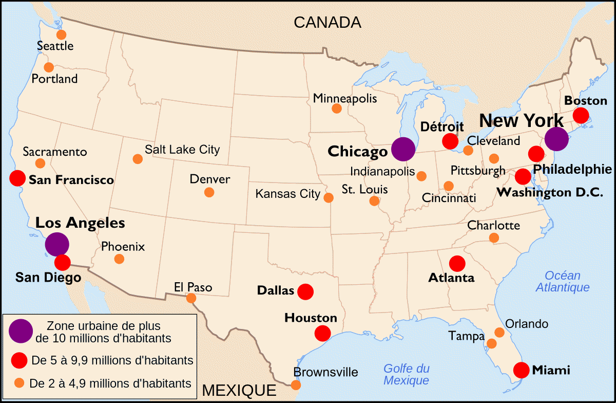 Carte des Etats Unis avec Villes ≡ Voyage - Carte - Plan