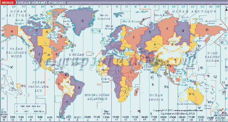 carte du monde des fuseaux horaires