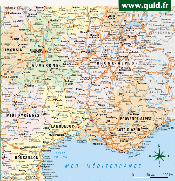 carte geographique du sud