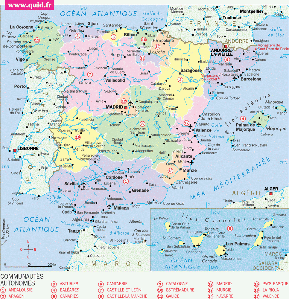 carte routiere espagne portugal