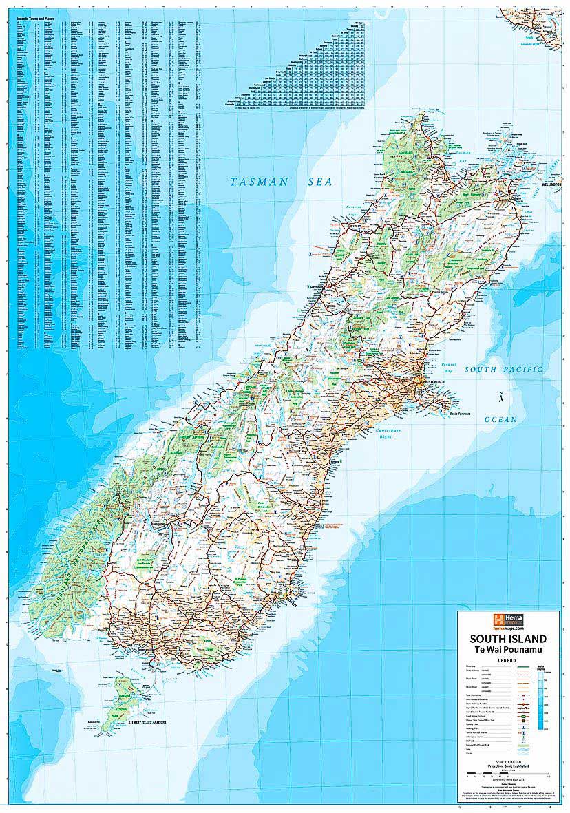 carte routière nouvelle zélande île du sud
