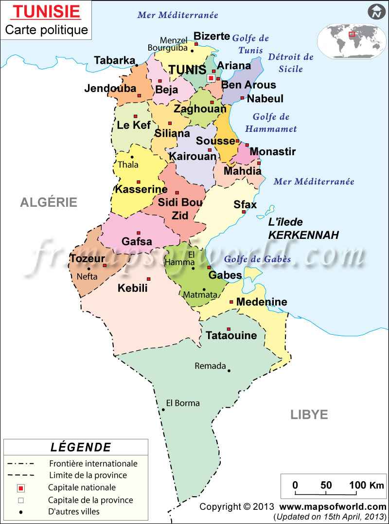 tunisie carte du monde