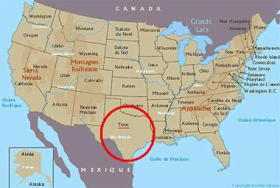Texas sur la carte des états-unis