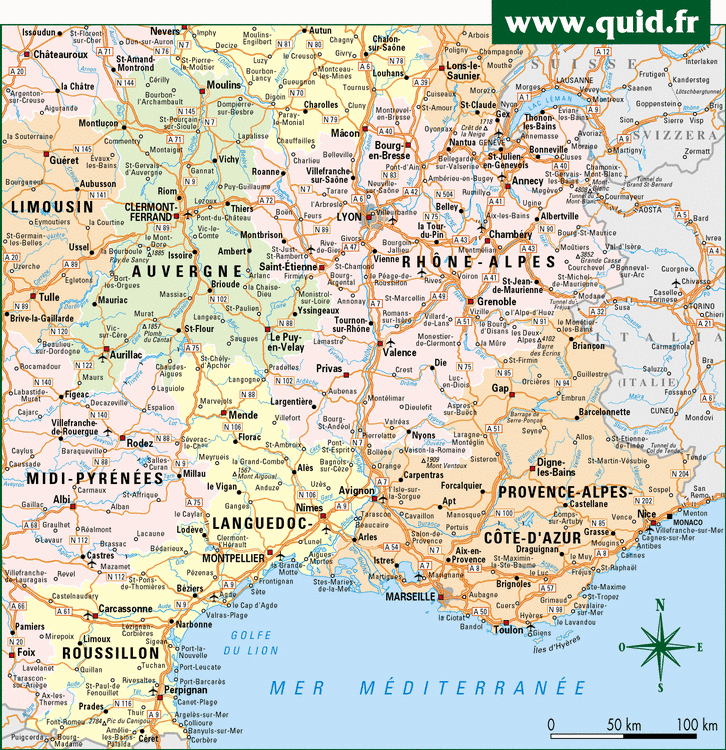 carte geographique du sud