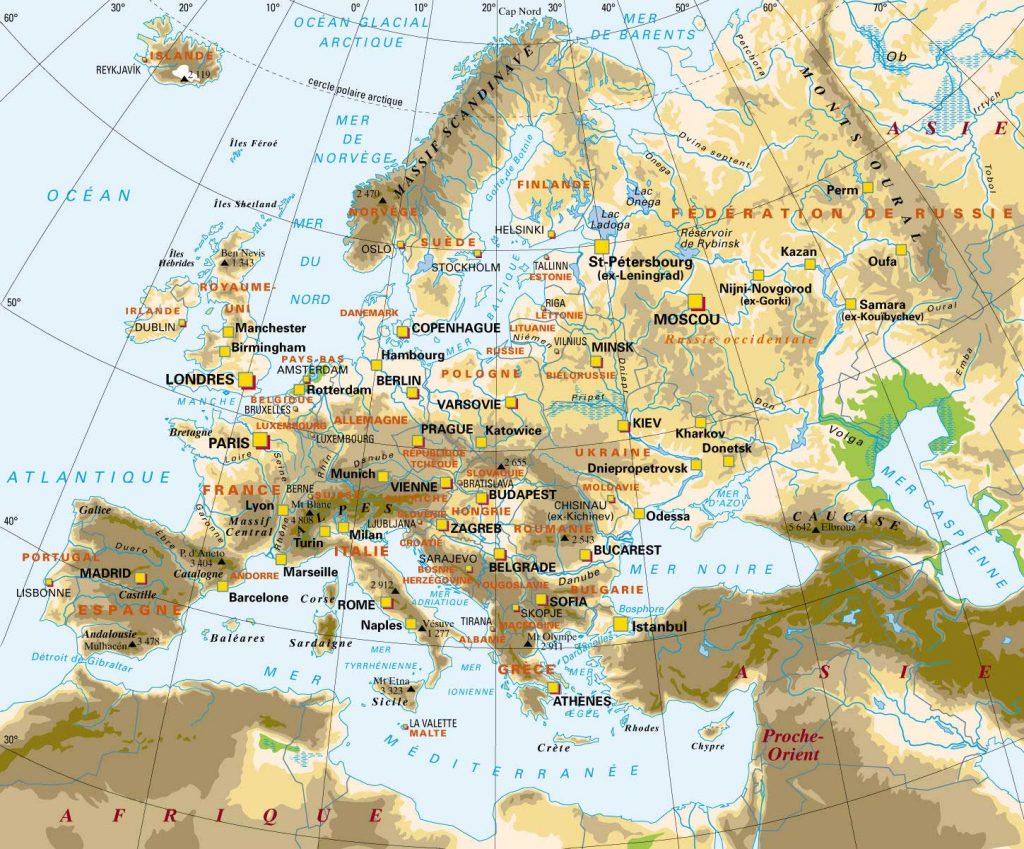 Carte Europe grandes villes