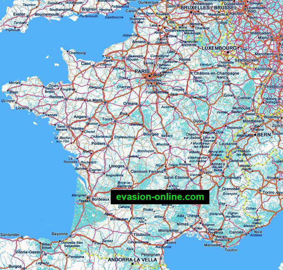 France - Carte des routes - départementales- autoroutes