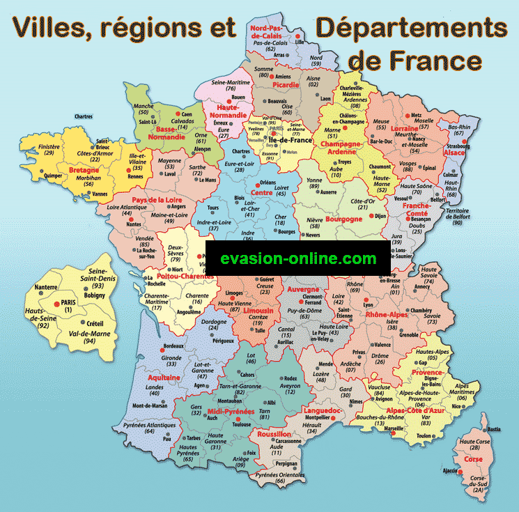Carte France :  régions, départements et villes