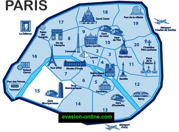 Carte arrondissements - Plan simple des monuments