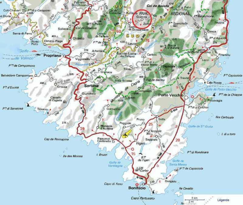 Carte Sud Corse en montagne