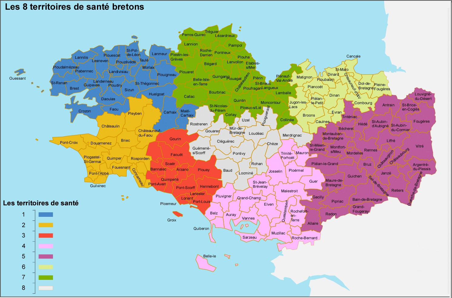 Carte routière en Bretagne -villes et cantons