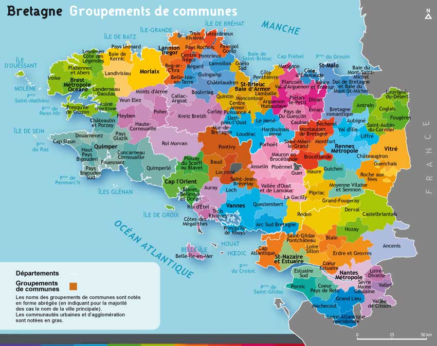 Carte des communes de Bretagne