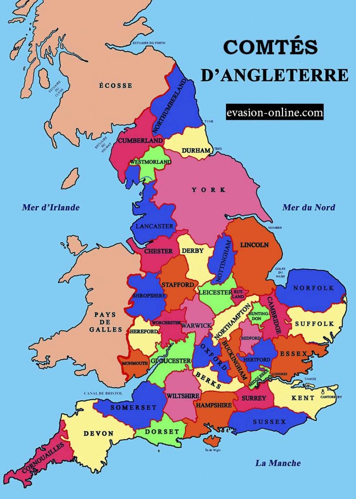 Carte des Comtés en Angleterre