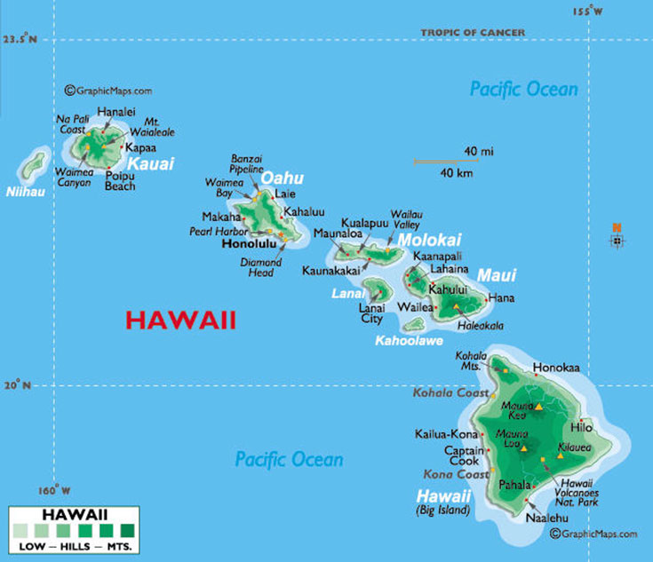 hawai carte geograhique