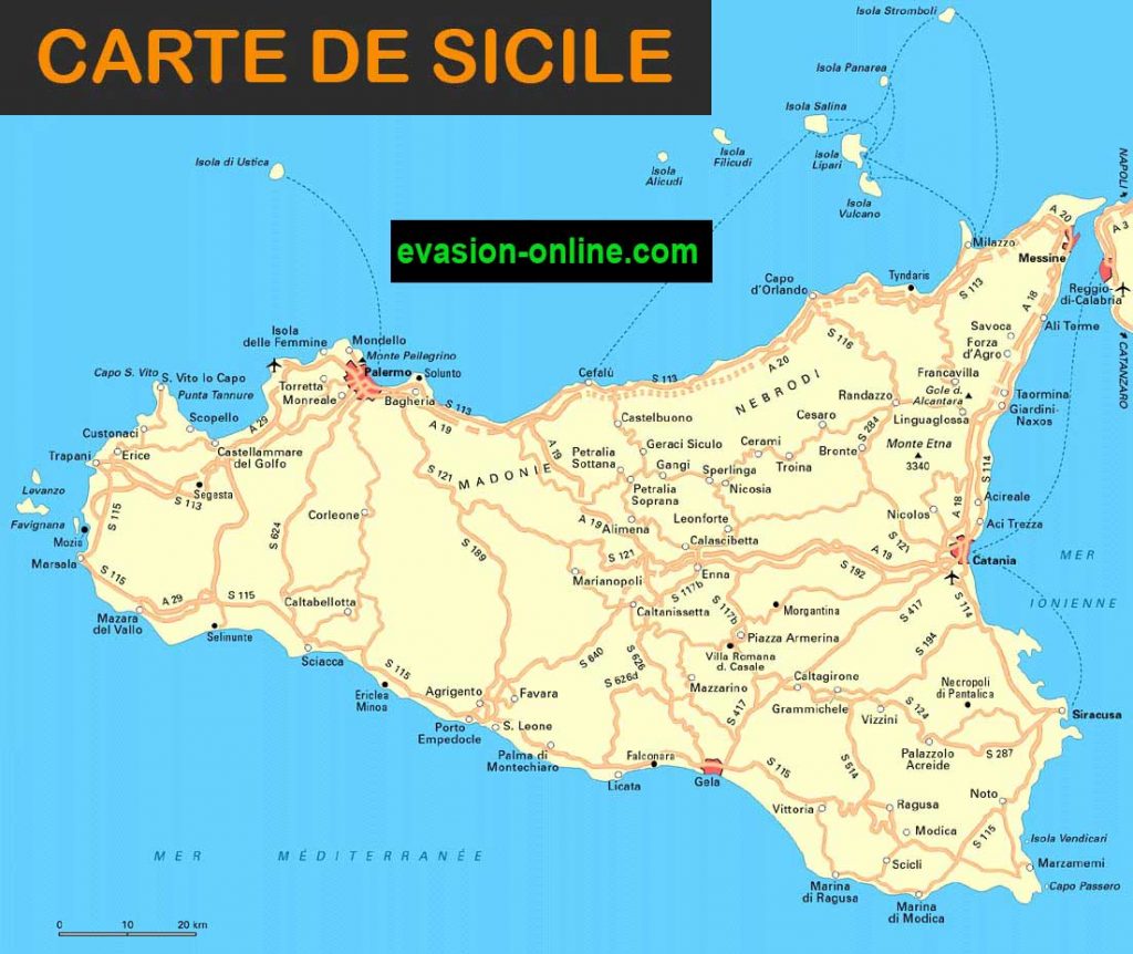 carte de sicile - Région Italie du Sud