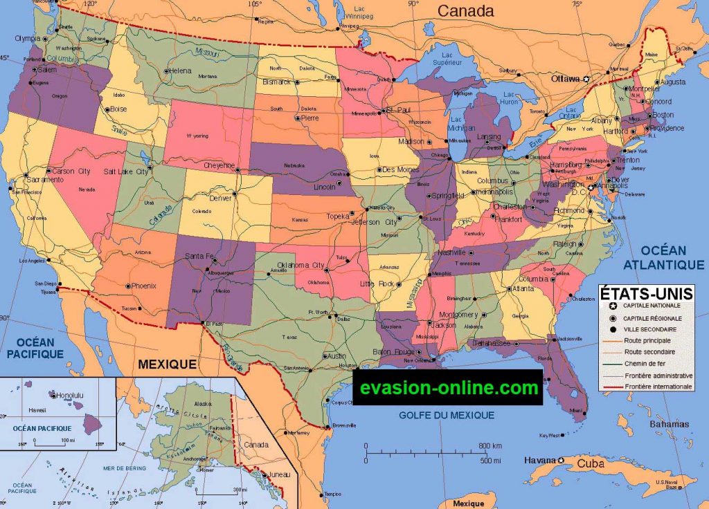 Cartes des capitales aux Etats Unis