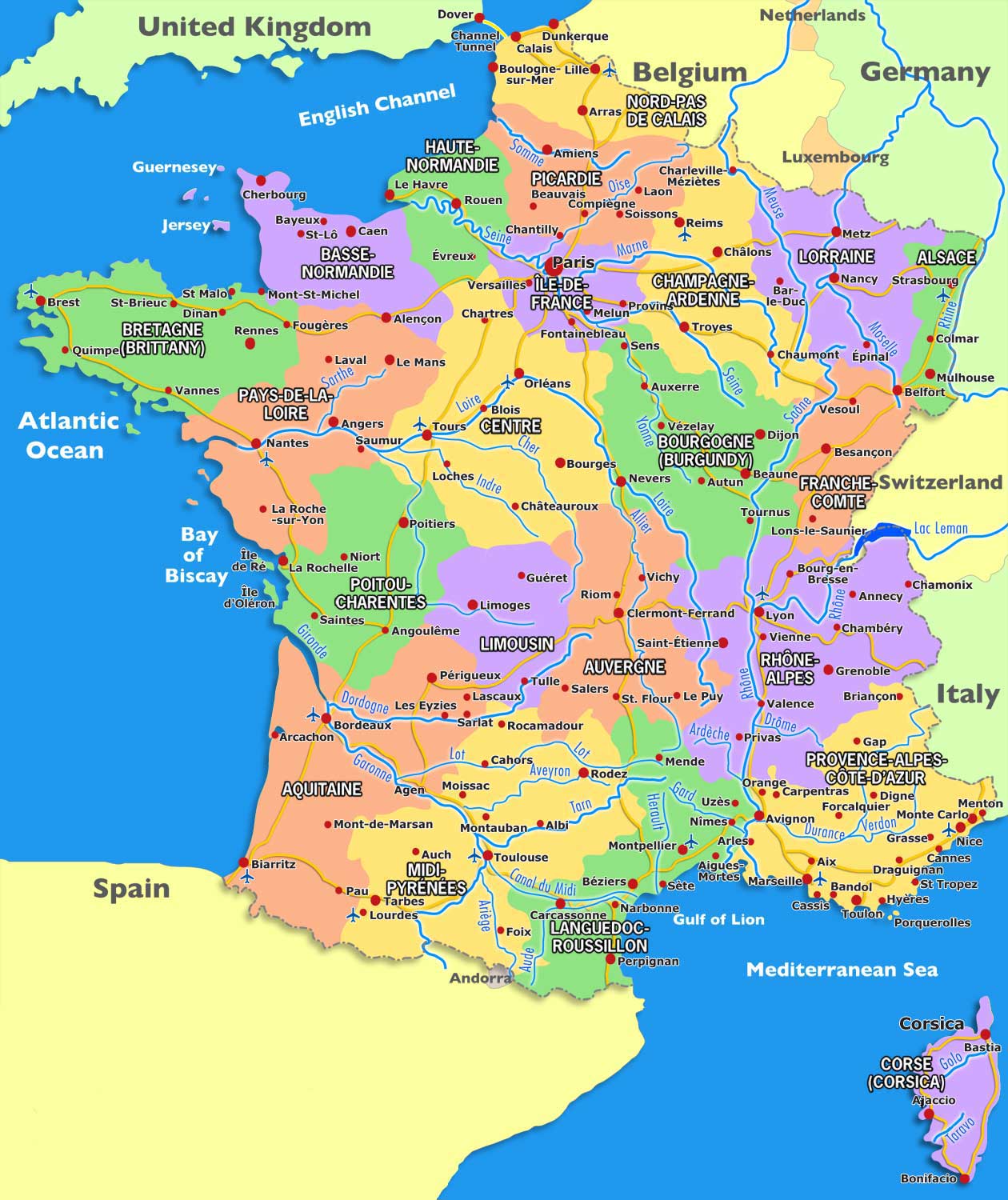 A Comprehensive Guide To The Regions And Cities Of France - Map of ...