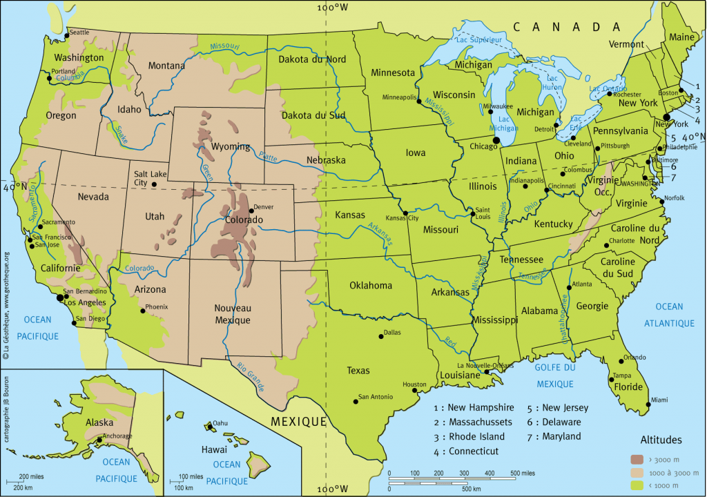 Carte géographique des états unis