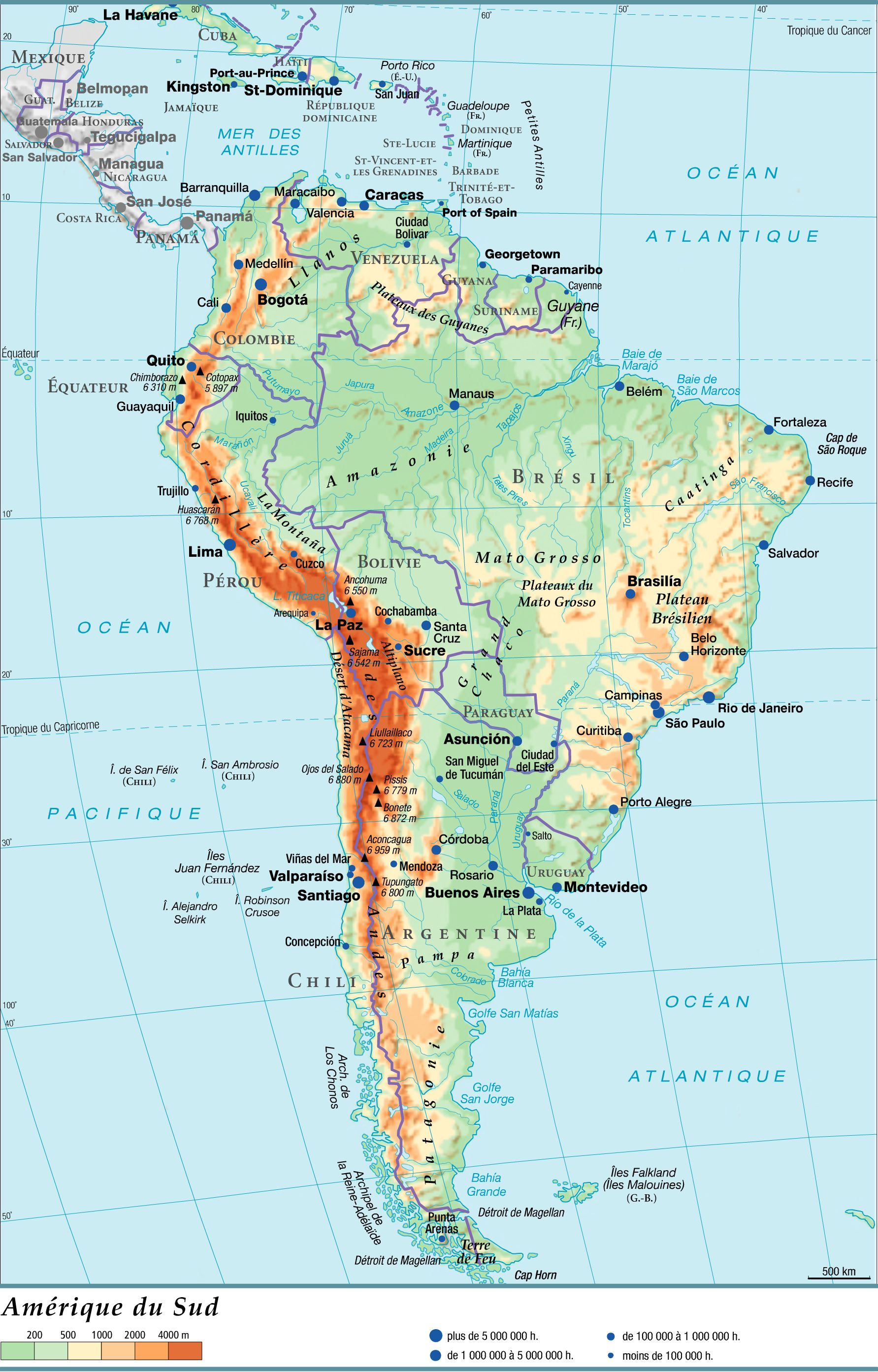 Carte Amérique-du-Sud - Relief et pays