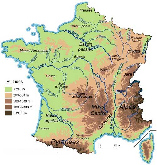 Carte du relief des Alpes