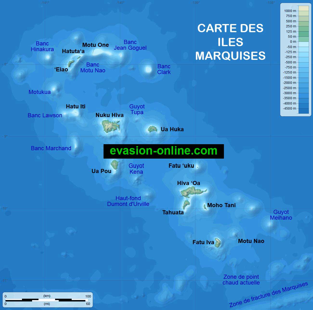 Carte détaillée des îles Marquises