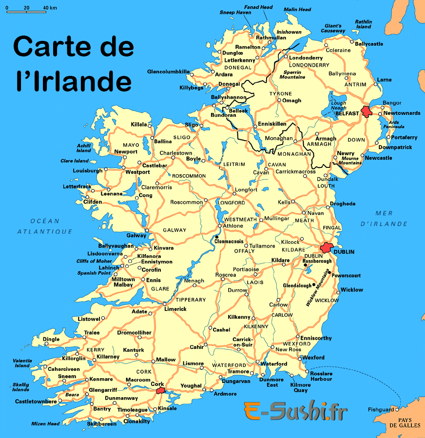 Irlande - Carte-detaillée