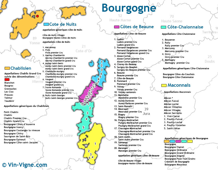 Bourgogne - Carte des Vins