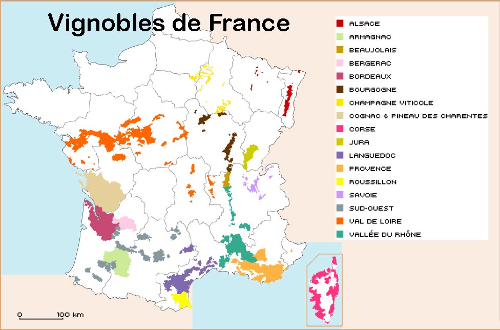 carte des vignobles francais