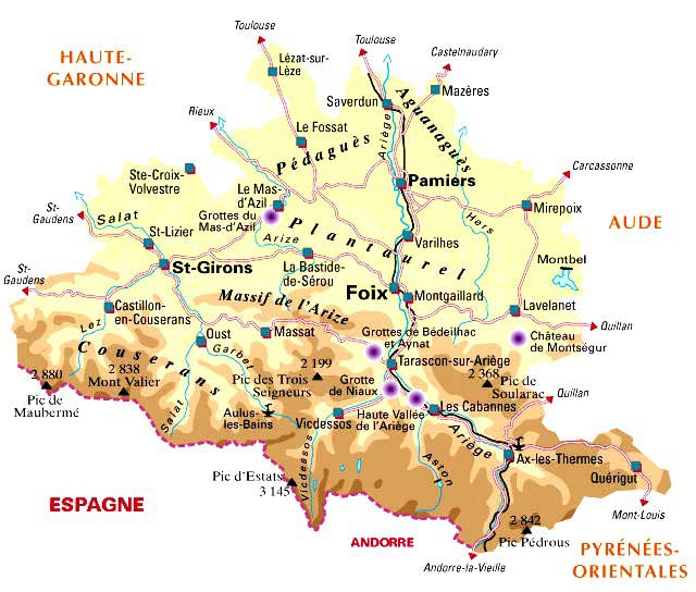 Carte du département 09 - Ariège