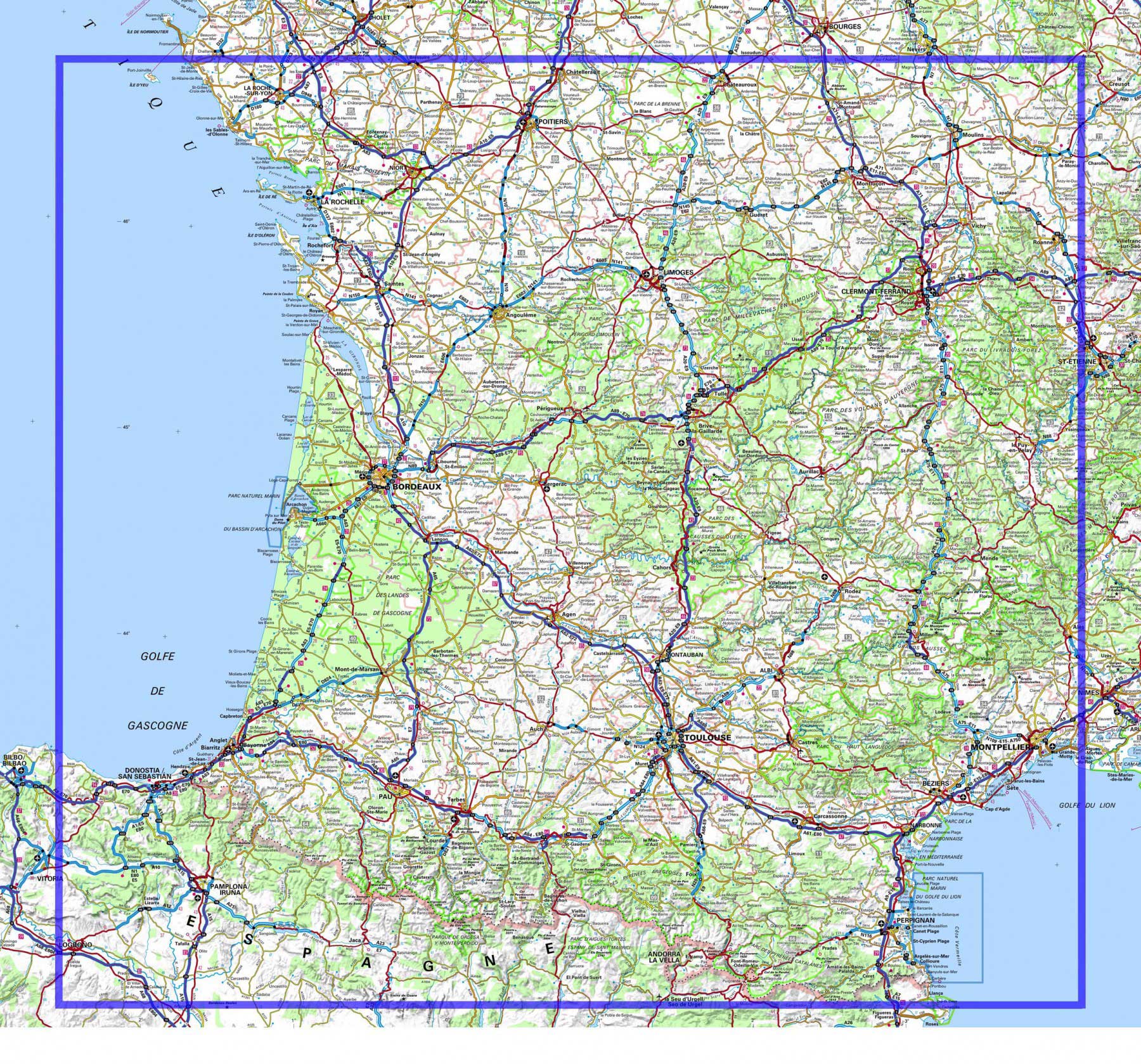 carte routiere sud ouest france détaillée