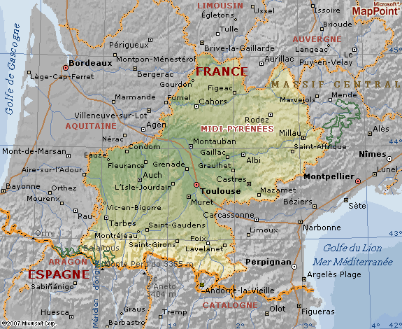Carte région du Sud Ouest