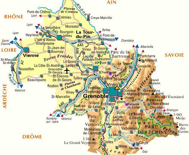 Carte du département Isère