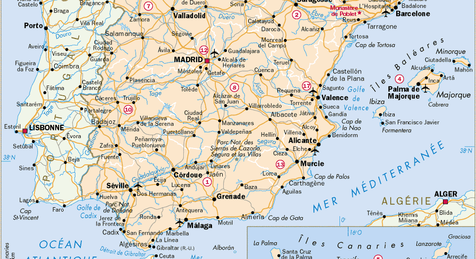 Carte Espagne Portugal routière