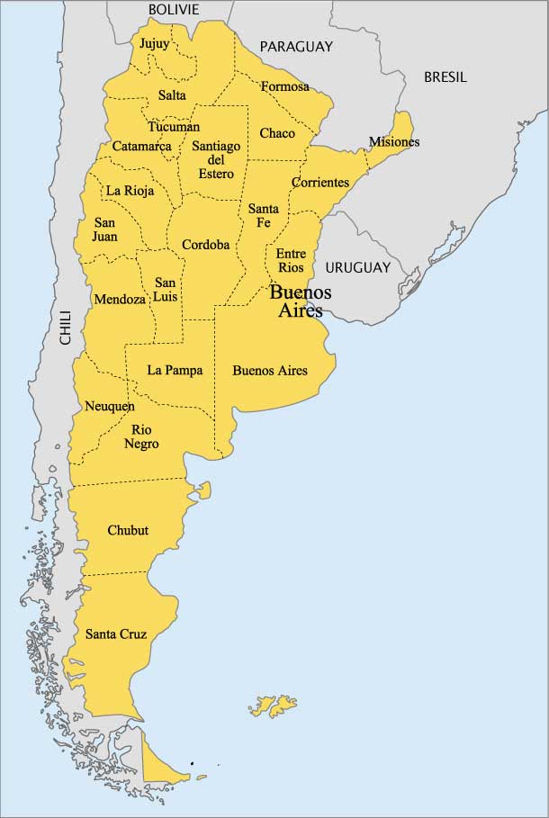 Carte des états d'Argentine
