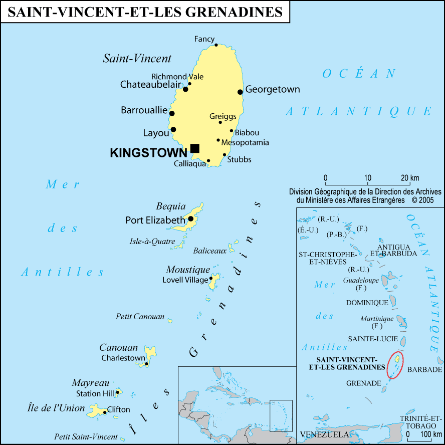 Carte des îles grenadines